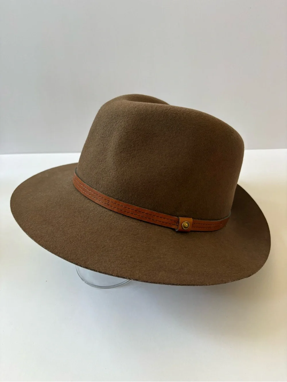 Rag&Bone Floppy Brim Felt Wool Fedora Hat Pecan Brown L Leather Trim Western
